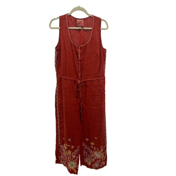 Johnny Was Elia Tie Linen Jumpsuit in the color Adobe (rust red) NWOT - Picture 3 of 3